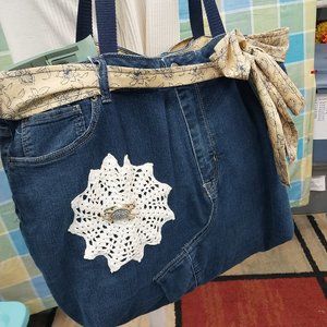 2589 Jeaniemade XLarge Blue Jean Tote bag, Shoulder Bag